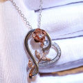 Heart & Rose Crystal Pendant Necklace for Women – Rose Gold & Silver Luxury Fashion Jewelry Gift. 