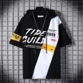 【BestGO】Korean Version Hip Hop Men's T-shirt Oversize Shirt Hoodie Round Neck Fashion Casual Colorblock Short Sleeve t shirt. 