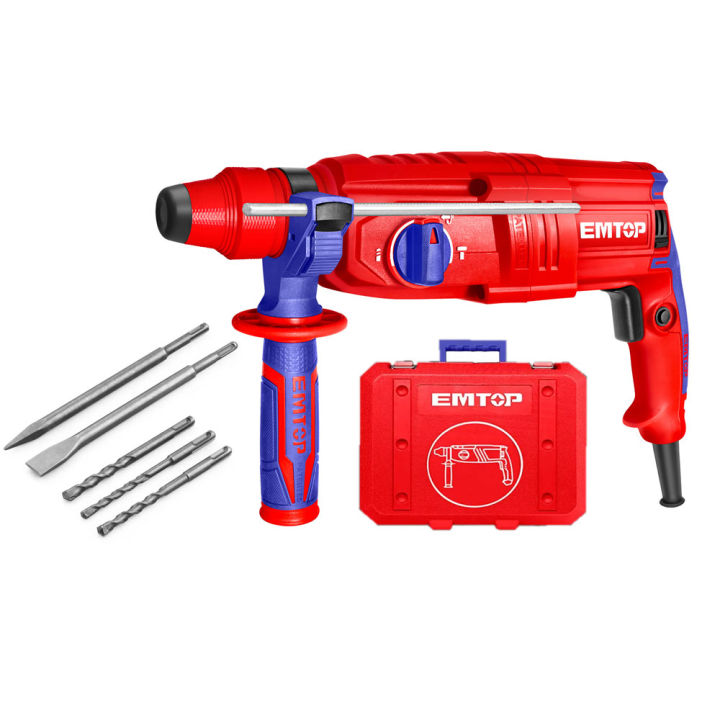 EMTOP Industrial 800W SDS Plus Chuck Electric Rotary hammer Drill Machine With 3 Drills and 2 Chisels.