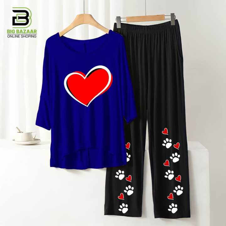 "Stay%20Chic%20and%20Comfortable:%20Summer%20Style%20Printed%20Lounge%20Wear%20with%20Stylish%20Back%20Long%20T-shirt%20and%20Black%20Flapper%20Trouser%20in%20Soft%20Jersey%20Fabric!"%20-%20Image%203