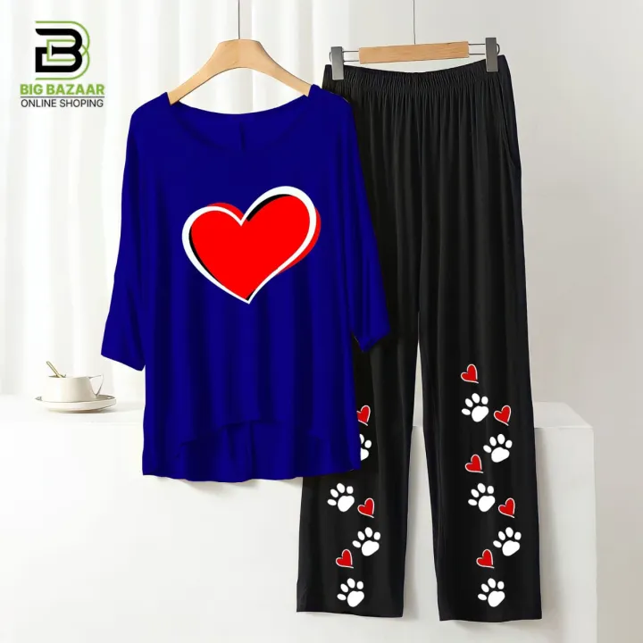 "Stay%20Chic%20and%20Comfortable:%20Summer%20Style%20Printed%20Lounge%20Wear%20with%20Stylish%20Back%20Long%20T-shirt%20and%20Black%20Flapper%20Trouser%20in%20Soft%20Jersey%20Fabric!"%20-%20Image%203