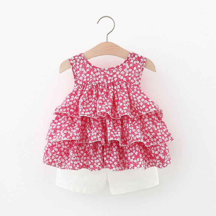 Multi Frilled Soft Cotton Baby Girl Frock & Shorts Set