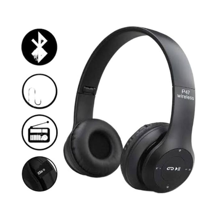 P47%20Foldable%20Bluetooth%20Wireless%20Headphones%20with%20Built-in%20Microphone,%20FM%20Radio,%20TF%20Card%20Support,%20for%20PC,%20TV,%20Smartphones,%20Tablets%20-%20New%20-%20Image%205