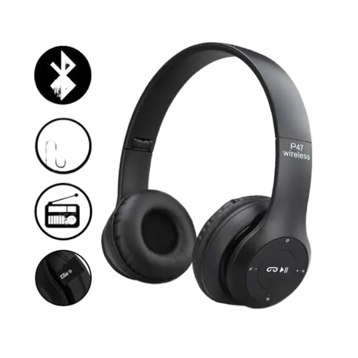 P47%20Foldable%20Bluetooth%20Wireless%20Headphones%20with%20Built-in%20Microphone,%20FM%20Radio,%20TF%20Card%20Support,%20for%20PC,%20TV,%20Smartphones,%20Tablets%20-%20New%20-%20Image%205
