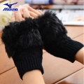 Fashion Girls Winter Faux Fur Knit Fingerless Gloves with Arm Warmer Option. 