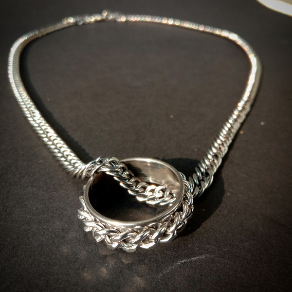 Stainless Steel Chain Ring Necklace For Men/ Boys