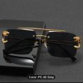 Luxury Rimless Sunglasses for Men – Gold Metal Frame with Panther Side Design, Square Stylish Shades, Premium Fashion Eyewear. 