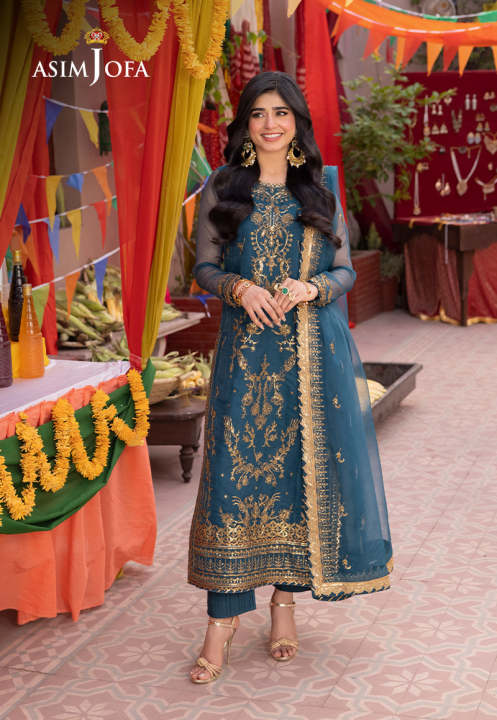 Asim Jofa Unstitched 3 Piece Embroidered Organza Suit For Women and Girls  - Collection: Pyaar Diyaan Gallan - Designcode: ajem-13