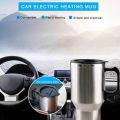 12V Car Heating Cup Car Heated Mug, 450ml Stainless Steel Travel Electric Coffee Cup 14oz. Insulated Heated Thermos Mug. 