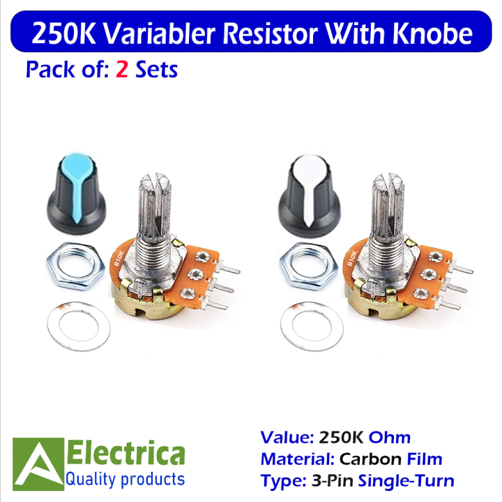 2-Pcs 3-Pin Single Turn 2k 5k 10k 20k 50k 100k 250k Ohm Volume Type Variable Resistor with Knob Cover By Electrica