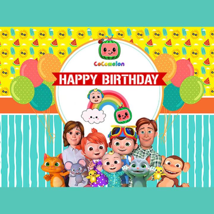 Cocomelon Backdrop for Birthday Theme, Happy Birthday Party Decoration for Boys and Girls