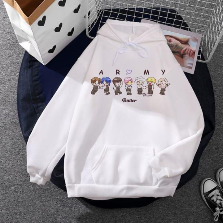 STYLISH BTS CARTOON BTS ARMY Tag Print Kangaroo Hoodie huddy - Main Image