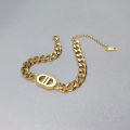 Gold Thick Chain Double D Letter Alloy Necklace Fashion Design Bracelet Accessories. 