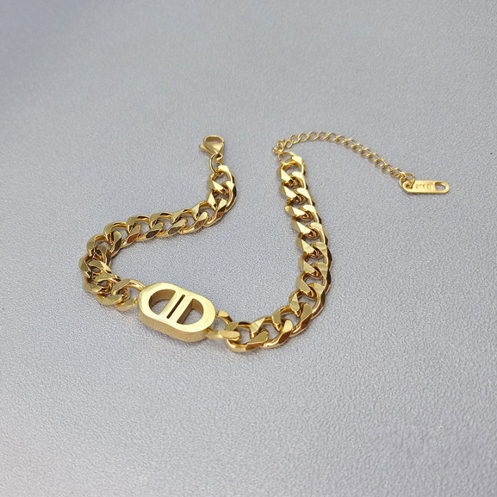 Gold%20Thick%20Chain%20Double%20D%20Letter%20Alloy%20Necklace%20Fashion%20Design%20Bracelet%20Accessories%20-%20Image%206