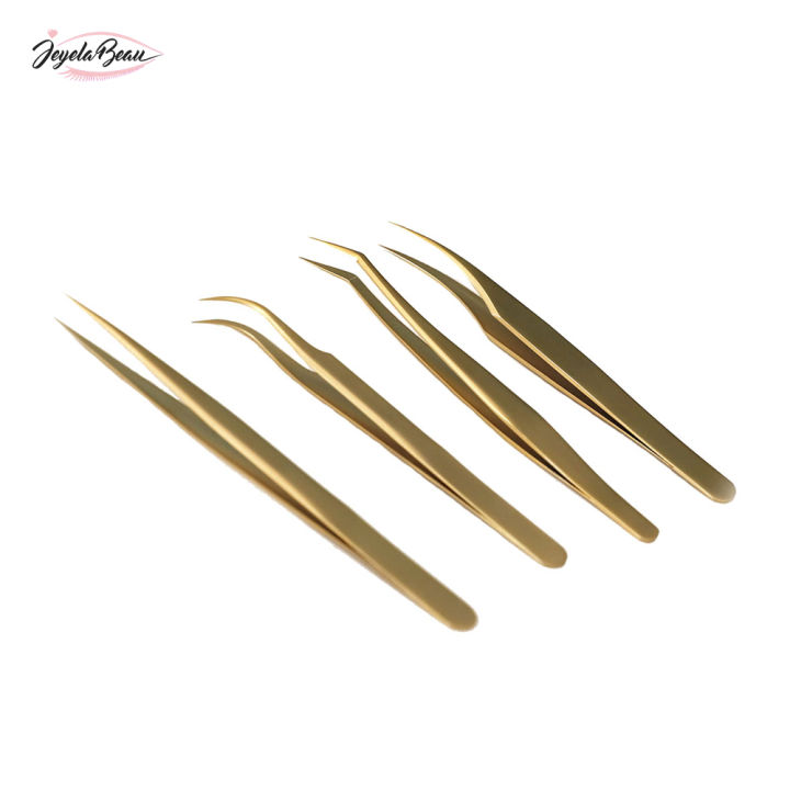 Killer Bzzo Professional Gold Tweezers Lash Extension Volume Eyelash Tweezers Bulk For Makeup Tools Lashes Accessories
