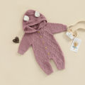Baby Girls Knit Jumpsuit, Long Sleeve Rabbit Ears Hooded Button Closure Fall Romper for Toddlers. 