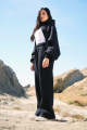 YARA THE STORE - BLACK OPEN BUST CROPPED HOODIE SUIT FOR WOMEN. 
