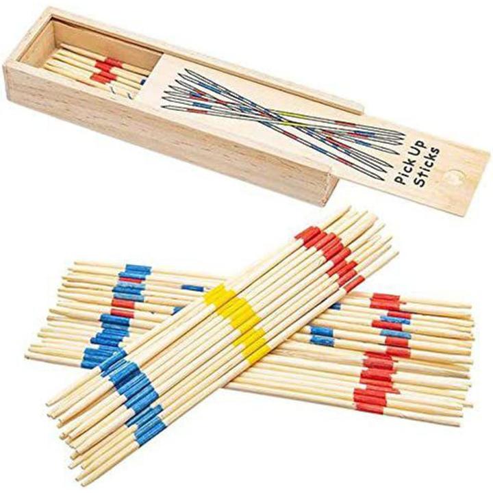 Pack of 25 - Mikado Wooden Picks Up Sticks With Box, Pick Up Sticks Interactive Table Game For Kids