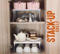 Stack Up Shelf with Steel Metal Leg, Folding Kitchen Organizer Cabinet Shelves – Foldable Shelf Stand Jar Rack Cupboard Storage Support 1-3 Tier Kitchen Pantry Organizer Kitchen Accessories Storage Racks. 
