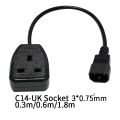 IEC C14 Male Plug to UK 3Pin Female Socket Power Adapter Cable (0.3M). 