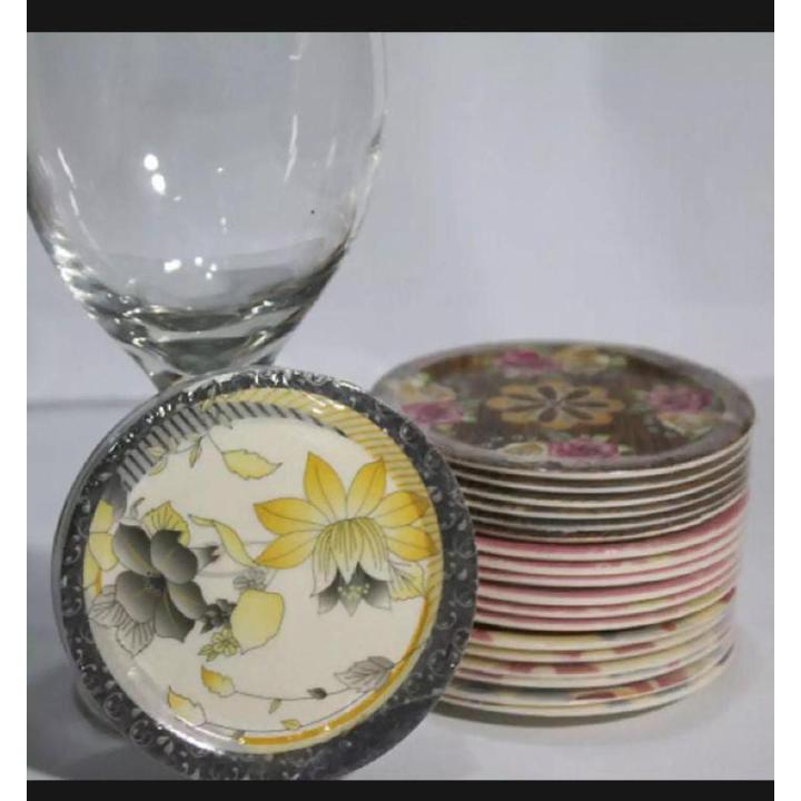 Plates - Small Plates -  Small Plates For Water Glass - Drinking water Glass Cover Plate Pack of 6 [Random Design ]