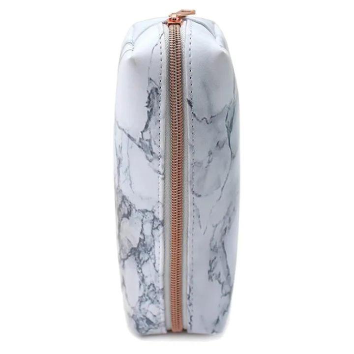 White Marble PU Stationery Pencil Case Pouch Makeup Bag with Zip for Girls Woman