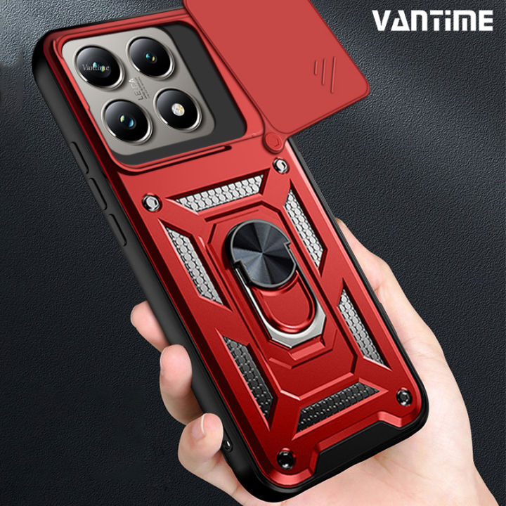 Vantime for Xiaomi 14T Pro Case Hard Sliding Lens Protect Stand Holder