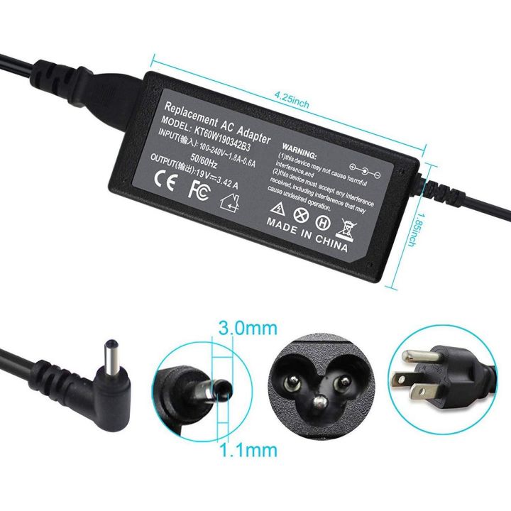 Acer 45W 19V 2.37A 3.0mm*1.1mm Laptop Ac Charger A13-045N2A A045R021L