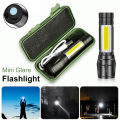 COB LED 3 Modes  Mini USB Rechargeable Flashlight Torch Zoom Lamp. 