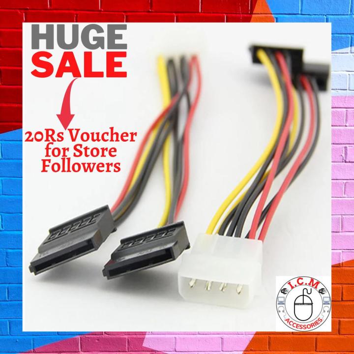 4 Pin IDE Male Molex to Dual SATA Female 15 Pin Y Splitter HDD/SSD Power Supply Cable