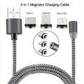 Magnetic Charging Cable Micro USB, Type C, Lighting iPhone Nylon Braided 1M-fast Magnetic charging Cable 3A Fast Charging Micro USB Type C Cable Magnetic Charger Cable-Original Magnetic Fast Charging Cable 3in 1 - Micro USB Android - Type C - Braided LED. 