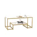 Modern Marble texture Coffee Table with Gold Metal Frame and Storage Shelf, Living Room Center Table for Home Furniture bbp  Office Decor. 
