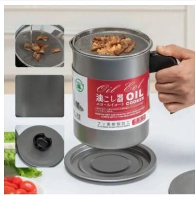 Oil Filter Pot Oil Strainer Pot Stainless Steel Grease Strainer Oil Storage Pot Oil Container Stainless Steel Oiler Tank Container Grease Keeper with Filter Dust Lid Non slip Handle for Frying Oil and Cooking Grease