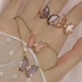 New Gold Crystal Butterfly Necklaces Charm Jewelry Pink Purple Butterfly Pendant Necklace For Women. 
