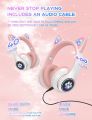 Cat Headphone Zayraz Wireless Cat Headphones Headset Glowing Cat Ear Headphones - Bluetooth Headphones for Kids, Cute Cat Headphones LED Light Up Foldable Headphones for Mobile Phone PC or Laptop  STN Headphone. 