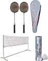 Pack of 9 - Badminton Set - Multicolour pair of racket 6 shuttle with net included. 
