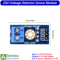25V Voltage Detector Module 3-Terminal Sensor Board – Accurate Voltage Monitoring for Arduino, Raspberry Pi, ESP8266, STM32 & DIY Electronic Projects by Electrica. 