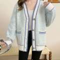Women's Thickened Long Sleeved Outerwear Foreign New 2023 Knitted Cardigan Autumn and Winter Small Fragrance Lazy Style Loose Sweater Jacket. 