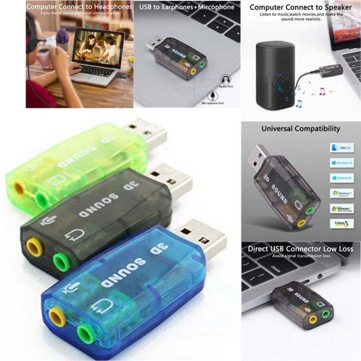 5.1 USB Stereo Sound Card USB 2.0 to 3D Audio Sound Card Adapter Virtual 5.1 Channel for Windows and PC Notebook with 3.5mm Headphone and Microphone