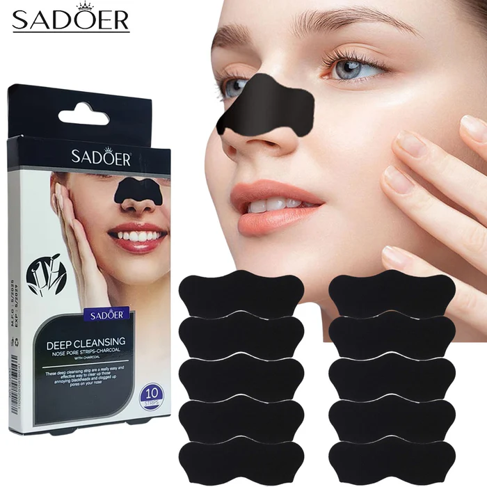 10 pcs Bamboo Charcoal Nose Strip Cleansing Pore Strips Peel Off Nose Sticker Mask Blackhead Remover Nose Strip Black Head Removal Nose Mask