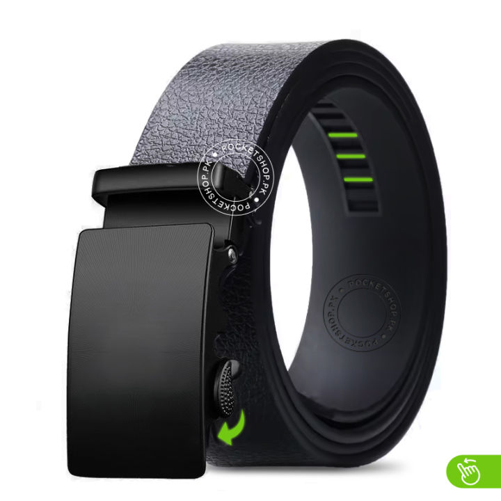 Auto lock buckle belt for men easy adjustable pvc rubber-leather belt for man