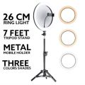 26CM Selfie LED Ring Light 7 Feet Tripod Stand & Mobile Phone Holder 26 CM ring light with Best Quality 7ft Aluminum tripod Stand for videos Photography Tiktok Light youtube Light 26cm Ringlight 7feet Tripod Stand. 