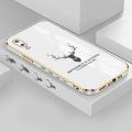 Samsung A02 Cartoon ELK Deer Reindeer Square Edge Pattern Casing Plated Phone Shell Luxury Plating Soft Phone Case. 