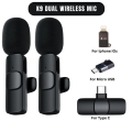 K9 Wireless Lavalier Microphone with USB Type C and iOS Connector Plug and Play Noise Reduction for Vlogging and Live Recording. 