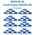 pack of 50 Empty Cosmetic Containers Cream Pot Jar Refillable plastic 10 gm. 