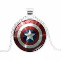 Marvel Avenger Captain America Shield Cabochon Glass Pendant Chain Necklace. 