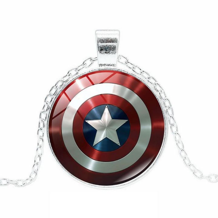 Marvel Avenger Captain America Shield Cabochon Glass Pendant Chain Necklace
