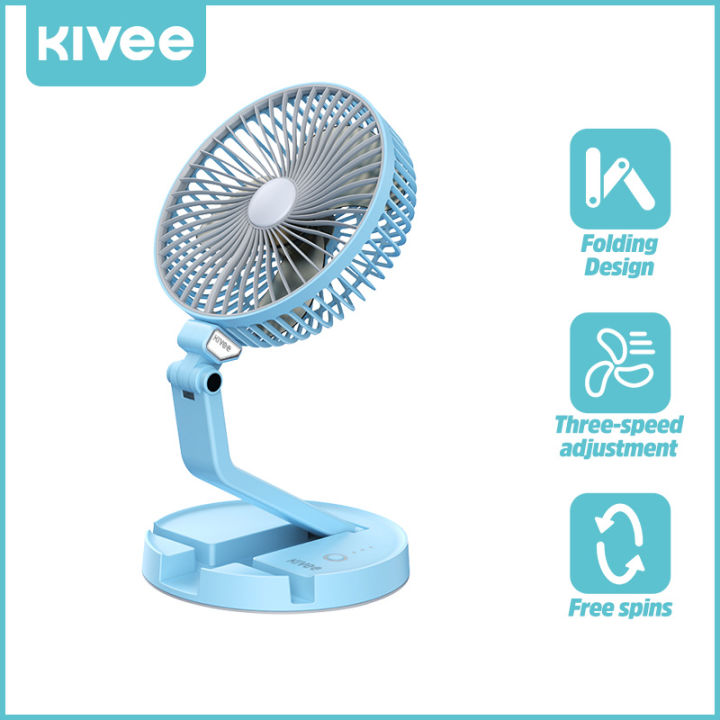 KIVEE Original FA12 Rechargeable Portable USB Fan Three Speed Adjustable Desktop Fan Wind Power Ultra Quiet Convenient Desktop Fan with Desk Lamp Rechargeable Cute Cooling Fan For Outdoor Home Office Keep Cool With Kivee