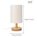 Round Bedside Table Lamp Nightstand Lamp with Fabric Shade and Solid Wood for Bedroom, Living Room Modern Office. 