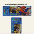 "Large Multifunctional Geometry Box with Double-Sided Magnetic Buttons & Sharpener - Cartoon Character Design for Kids, Boys & Girls. 